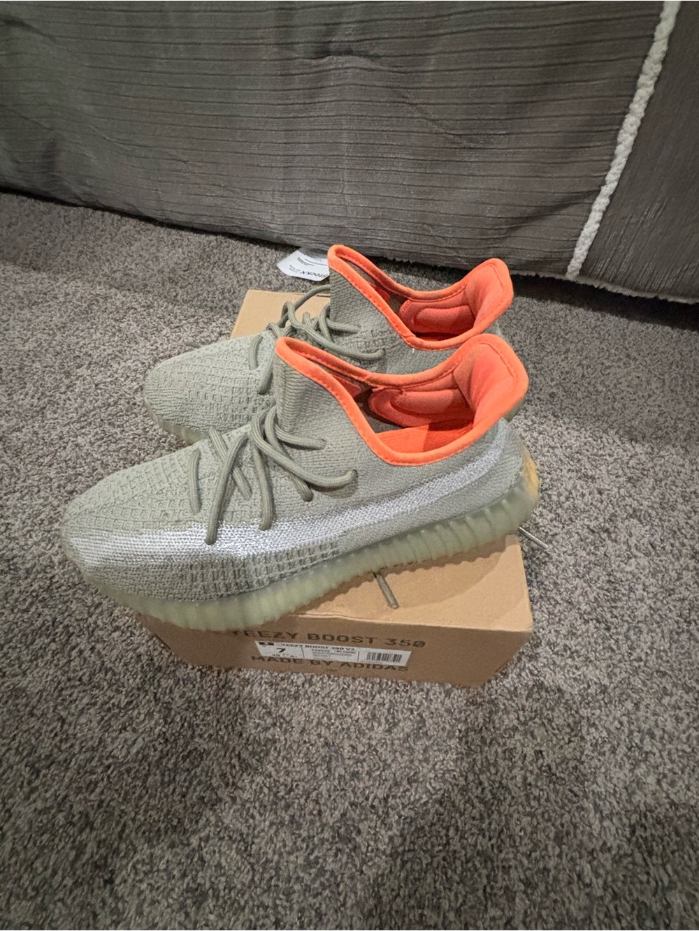 adidas Yeezy Boost 350 Olive Green Knit Sneakers with Orange Lining